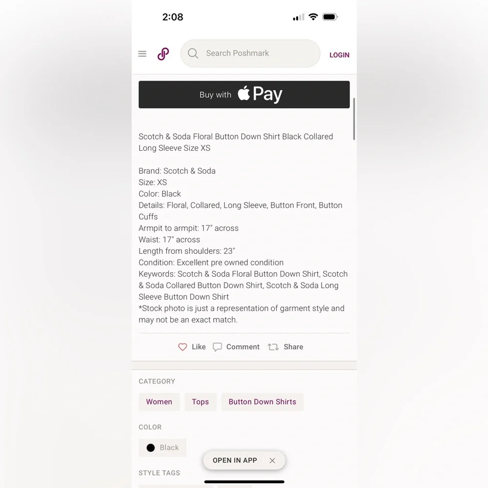 NWOT Scotch & Soda Floral Button Down Shirt Black Collared - Picture 11 of 11